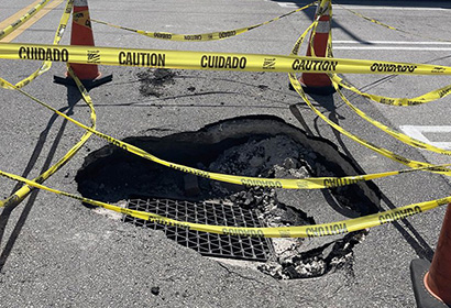 collapsed storm drain on parking lot